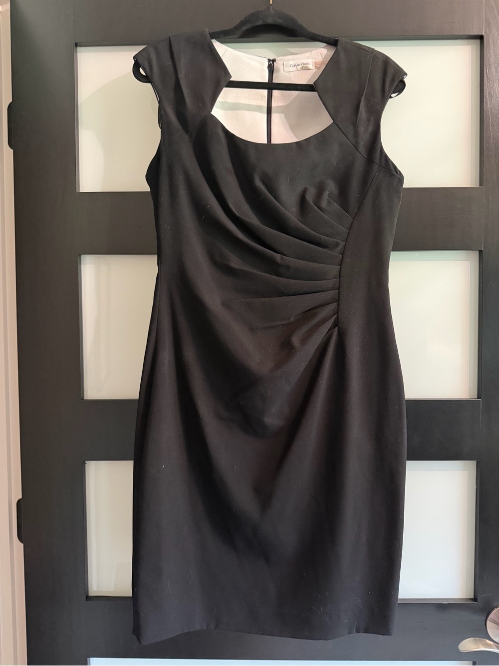 Calvin Klein Black Midi Dress with Front Draping and Cutout